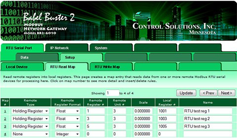 Screen shot from BB2-6010 Modbus to SNMP Gateway