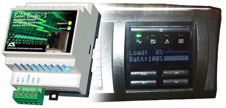 Babel Buster 3 creates a Modbus interface for UPS systems by converting SNMP to Modbus.