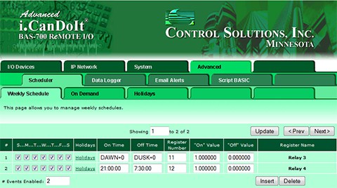 Screen shot from BAS-700 Modbus web server