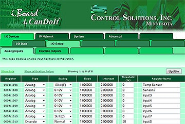 IB-100 Web Enabled I/O includes many pre-programmed web pages plus user defined web pages