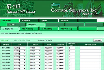 IB-110 Web Enabled I/O includes many pre-programmed web pages plus user defined web pages