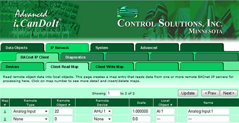 Screen shot from AM3-IP-BN Bacnet web server