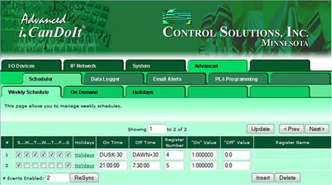 Screen shot from AMJR-14-IP Modbus web server