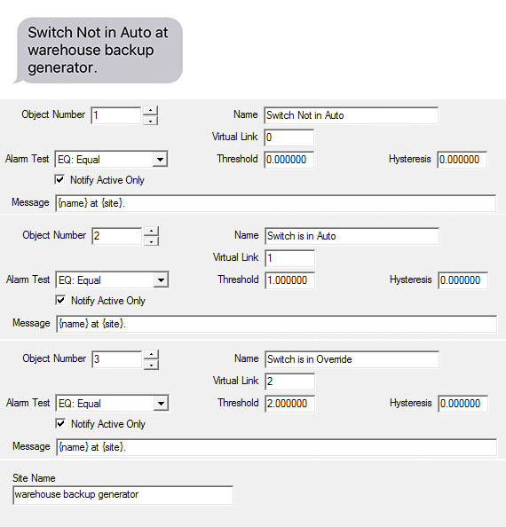 Screen shot from web portal used with VP3-2290 Cellular Remote Telemetry Unit