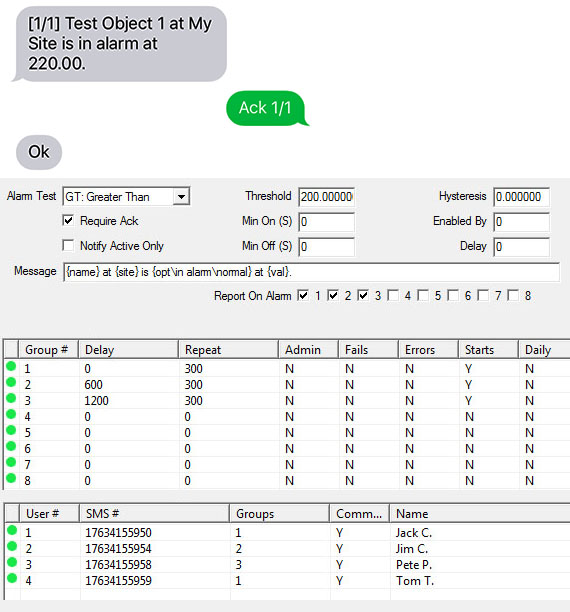 Screen shot from web portal used with VP3-2290 Cellular Remote Telemetry Unit