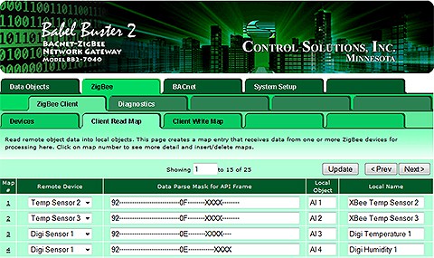 Screen shot from BB2-7040 ZigBee to BACnet Gateway