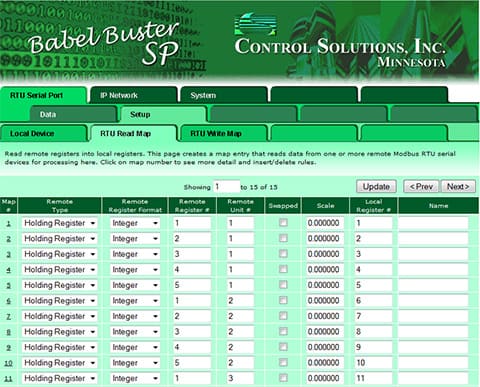 Screen shot from Babel Buster SPX Modbus to SNMP Gateway