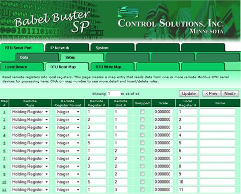 Screen shot from Babel Buster SPX Modbus to SNMP Gateway