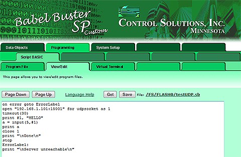 Screen shot from Babel Buster SP Custom BACnet IP to proprietary ASCII serial protocol gateway