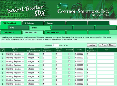 Screen shot from Babel Buster SPX Modbus to SNMP Gateway