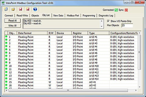Screen shot of configuration tool for VP4-2310 Programmable I/O for Modbus RTU