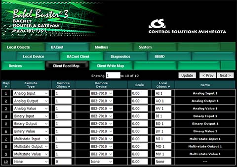 Screen shot from BB3-7301 BACnet IP to MS/TP Router